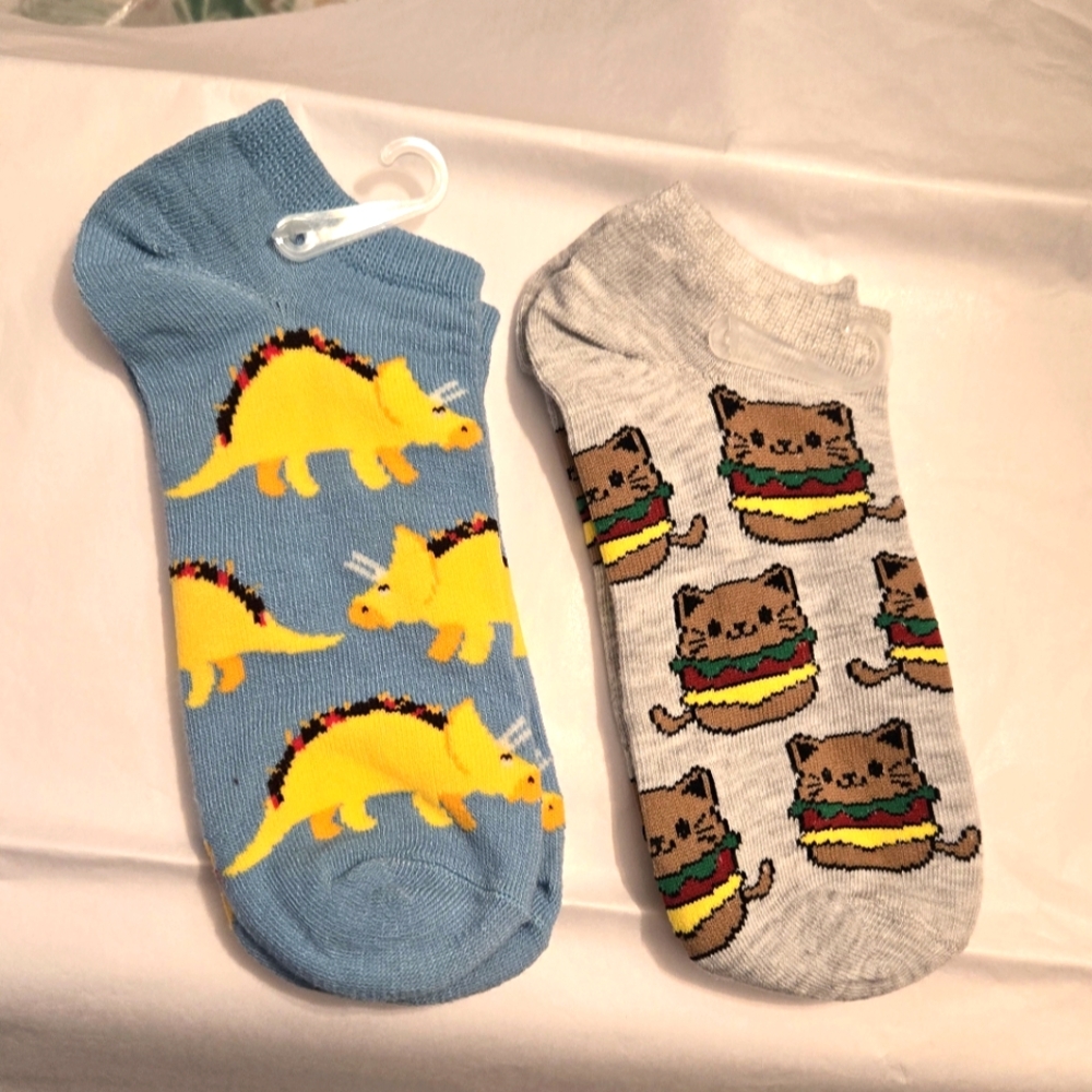 Taco Dinosaur and Cat Burger Socks